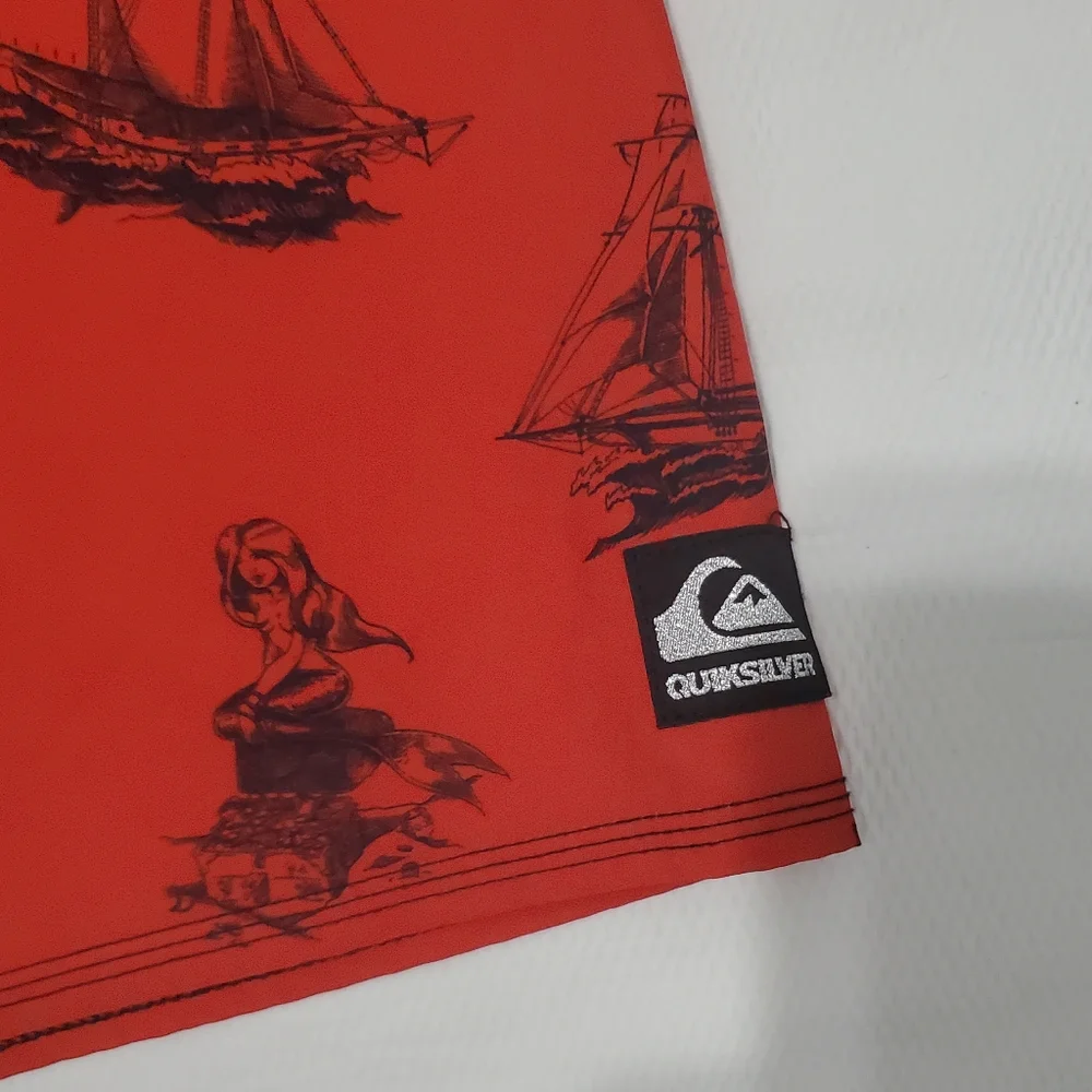 Quiksilver Red Nautical Print Board Shorts 36 Waist